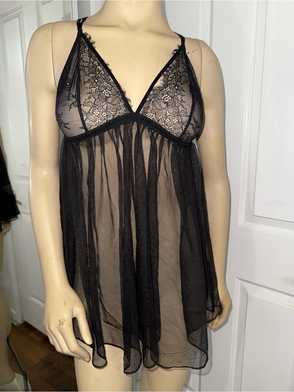 Victoria's Secret Black Lace & Sheer Babydoll Chemise